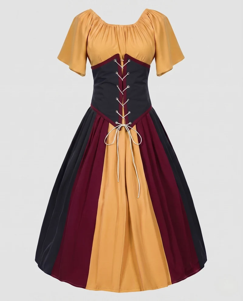 Damen Wickelkleid mit kompliziertem Schnürdesign und fließendem Rock Nord Taschen