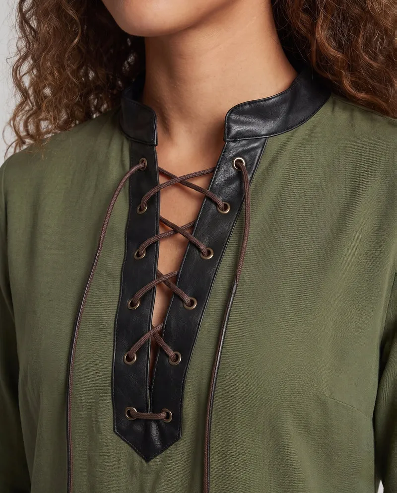 Damen Langarmshirt mit aufwendiger Schnürung und dekorativen Lederakzenten Nord Taschen