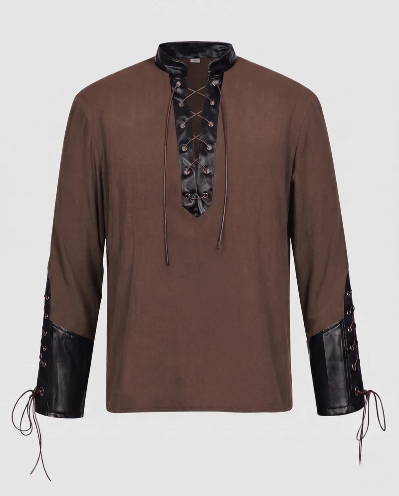 Damen Langarmshirt mit aufwendiger Schnürung und dekorativen Lederakzenten Nord Taschen