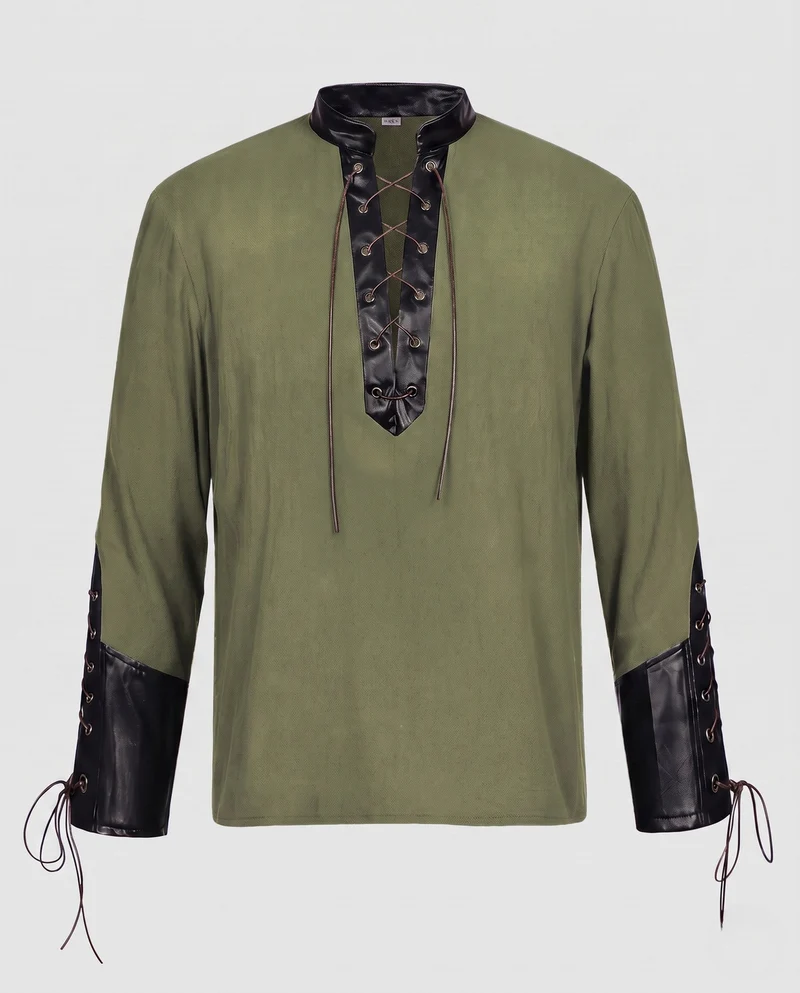 Damen Langarmshirt mit aufwendiger Schnürung und dekorativen Lederakzenten Nord Taschen