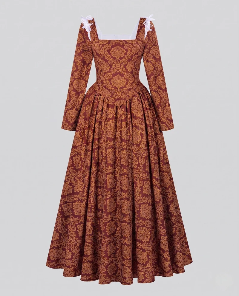 Damen Elegantes Maxikleid mit Barockmuster und langen Ärmeln Nord Taschen
