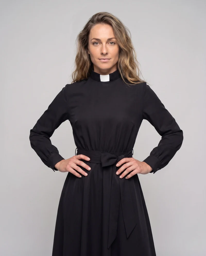 Damen elegantes Maxikleid mit hohem Kragen und tailliertem Gürtel Nord Taschen