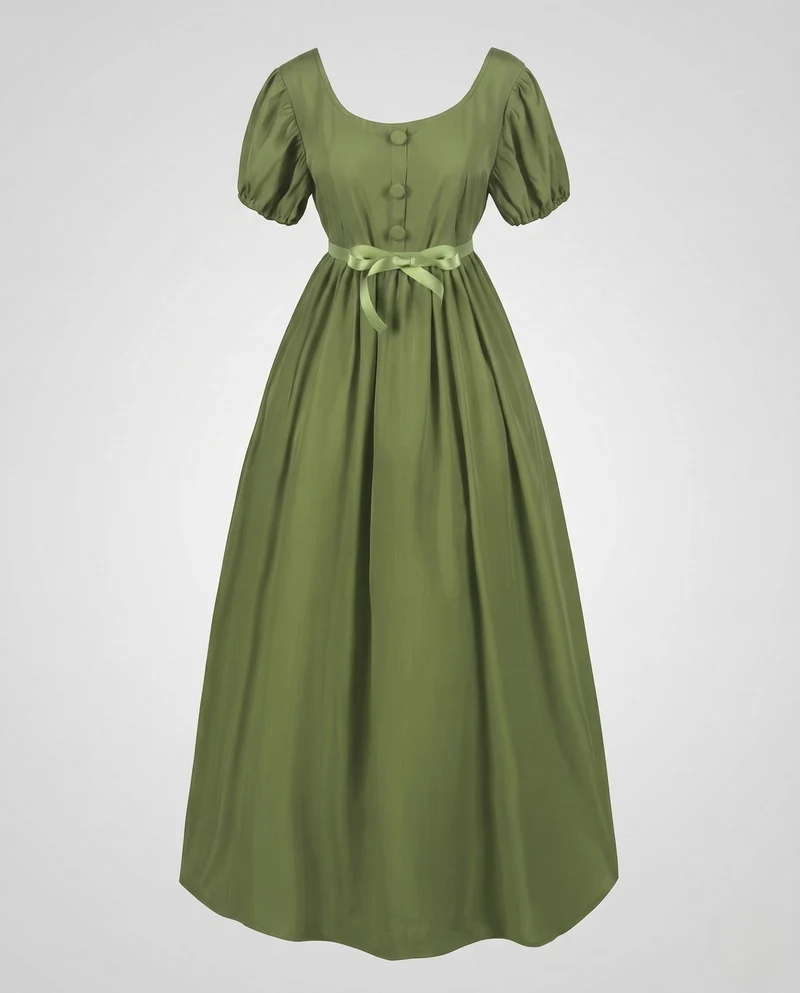 Frauen elegantes Maxi-Kleid mit Puffärmeln und passendem Gürtel Nord Taschen