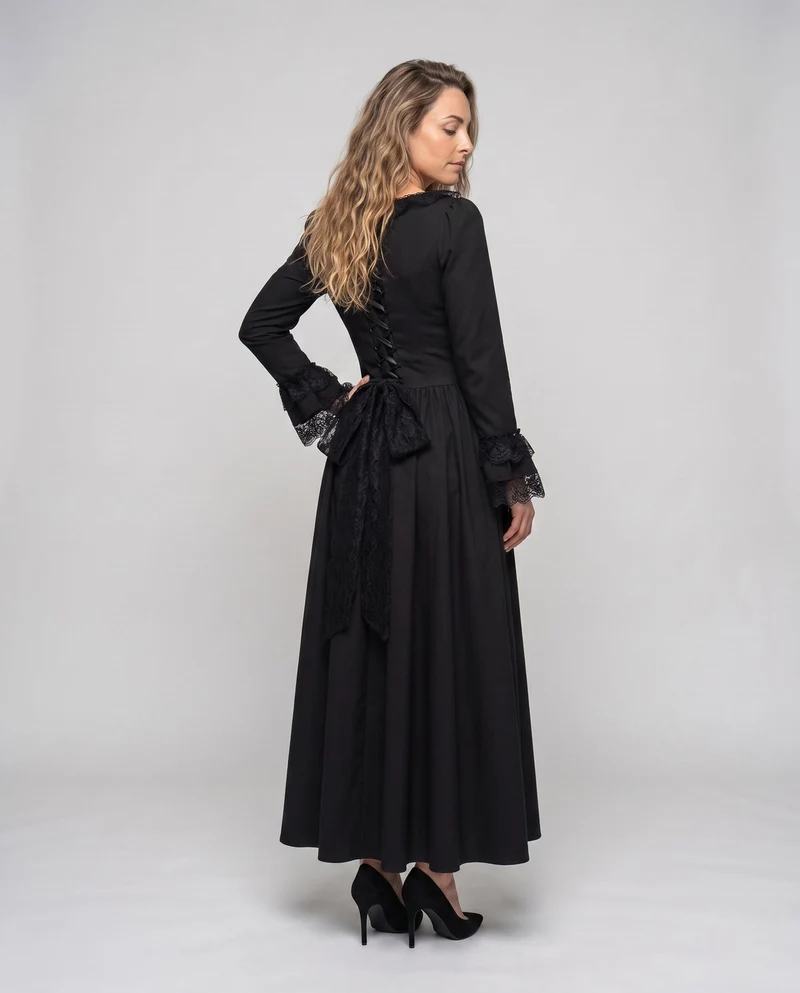 Elegantes Maxikleid für Damen mit Spitze Ärmeln und Schnürung Nord Taschen