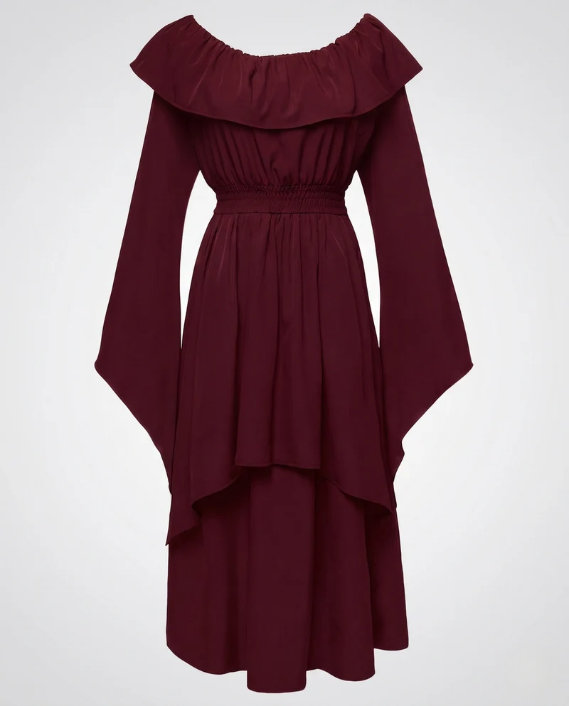 Damen elegantes Maxikleid mit weitem Ausschnitt und fließenden Ärmeln Nord Taschen