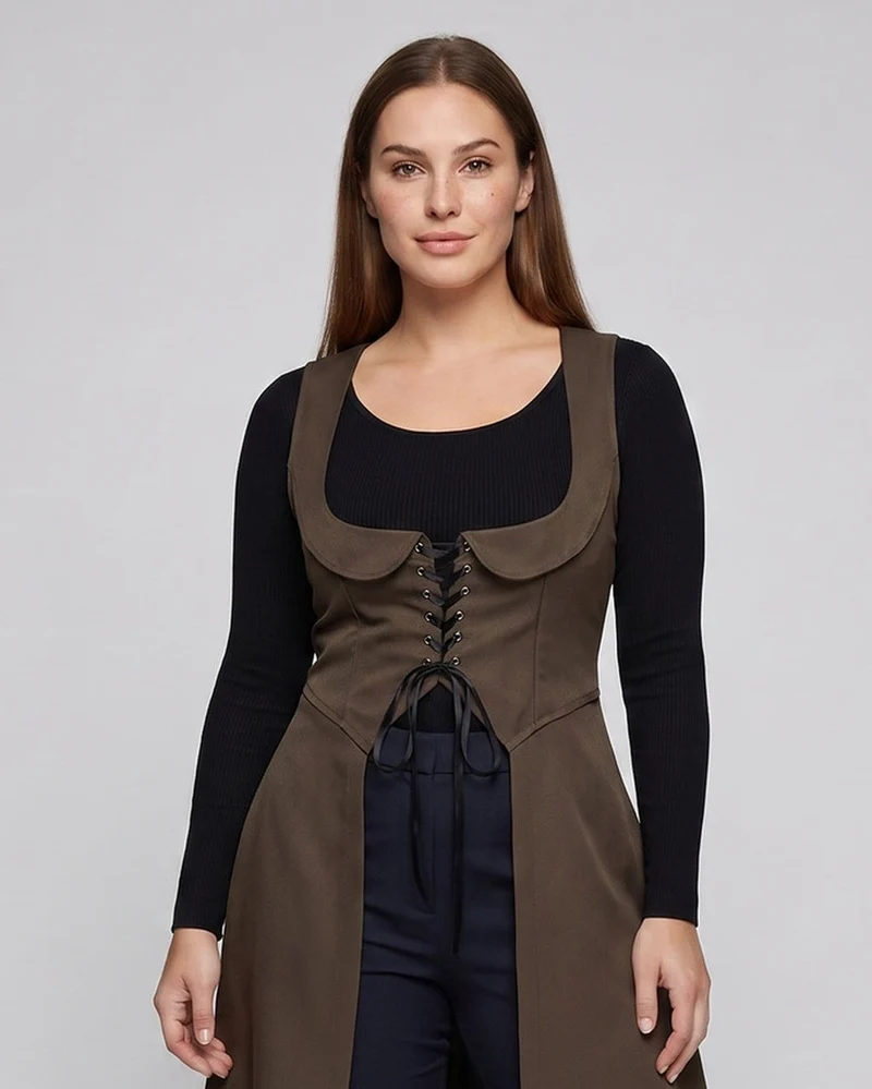 Frauen elegantes Midikleid mit raffiniertem Schnürdetail und fließendem Schnitt Nord Taschen