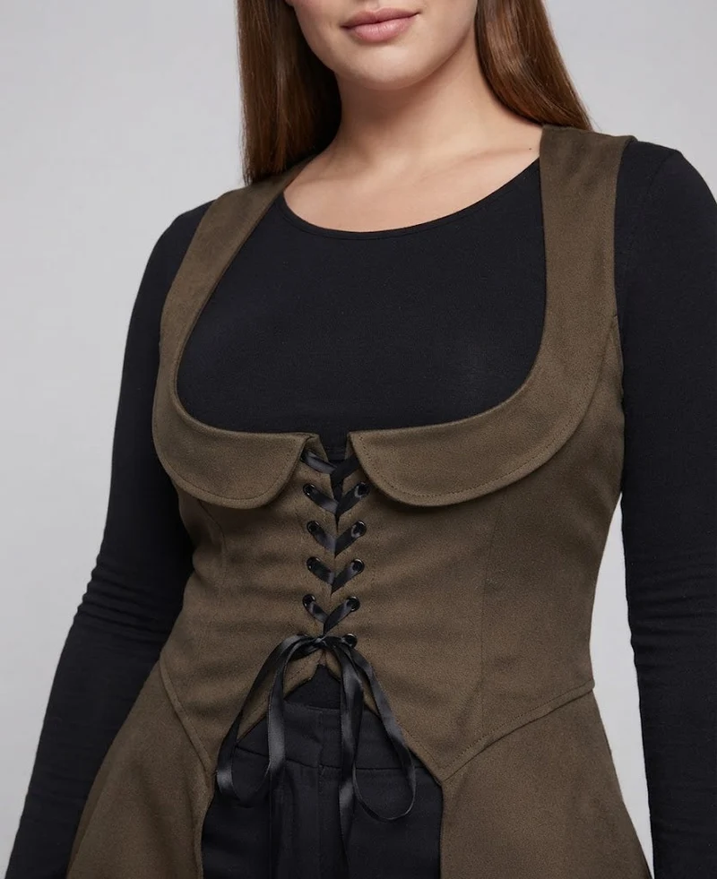 Frauen elegantes Midikleid mit raffiniertem Schnürdetail und fließendem Schnitt Nord Taschen