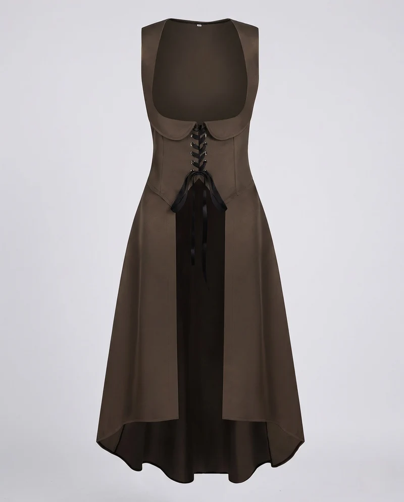 Frauen elegantes Midikleid mit raffiniertem Schnürdetail und fließendem Schnitt Nord Taschen