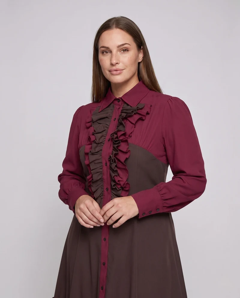 Damen elegantes Rüschenkleid mit schwingendem Rock Nord Taschen