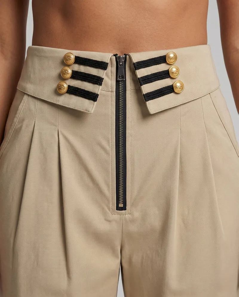 Damen modische hoch taillierte Hose mit dekorativen Knöpfen und Reißverschluss Nord Taschen