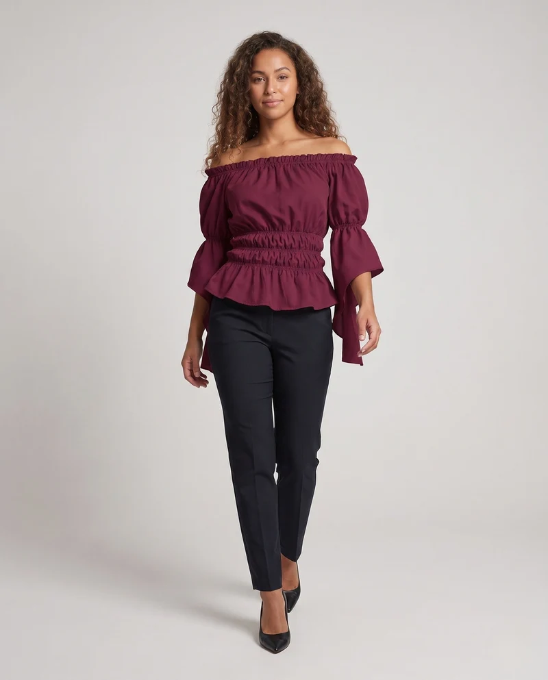 Damen Off-Shoulder Bluse mit Rüschensleeves und elastischem Band Nord Taschen