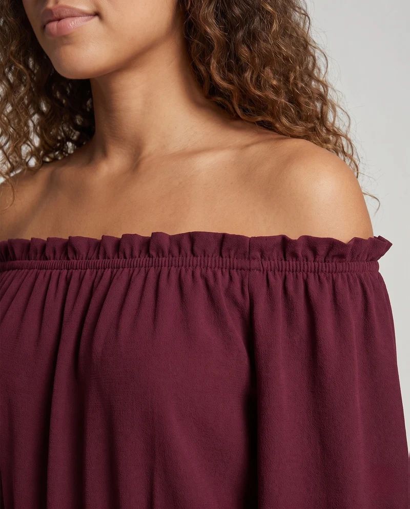 Damen Off-Shoulder Bluse mit Rüschensleeves und elastischem Band Nord Taschen