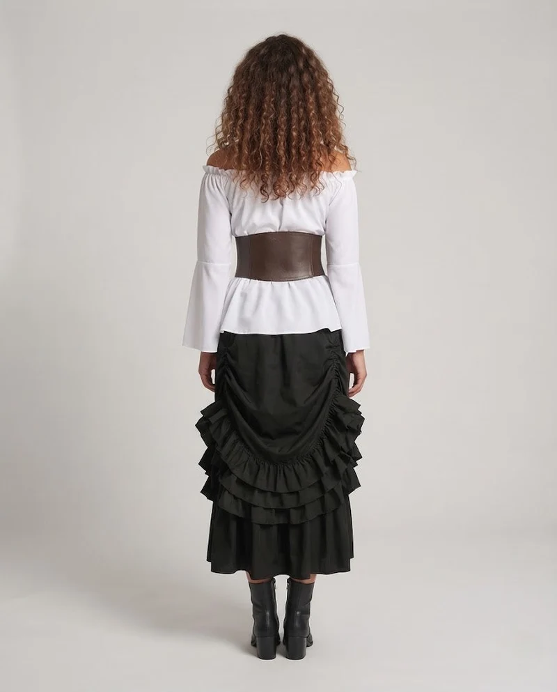 Damen Off-Shoulder Bluse mit Rüschensaum und tailliertem Korsett Kleid
