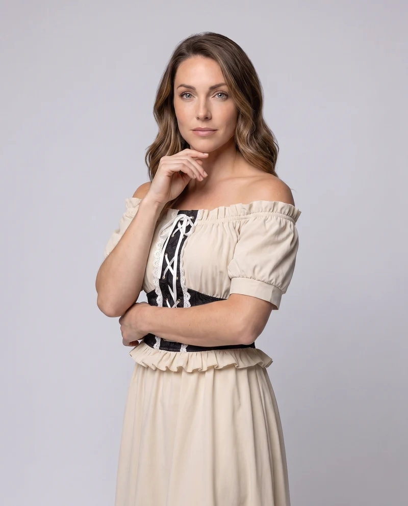 Damen Off-Shoulder Maxi Kleid mit Rüschen und Detail Nord Taschent Schnürbund Nord Taschen