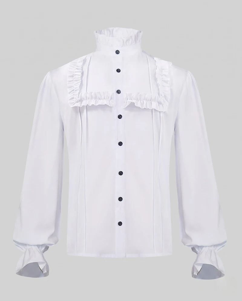 Damen elegante Rüschbluse mit Stehkragen und Knopfleiste Nord Taschen