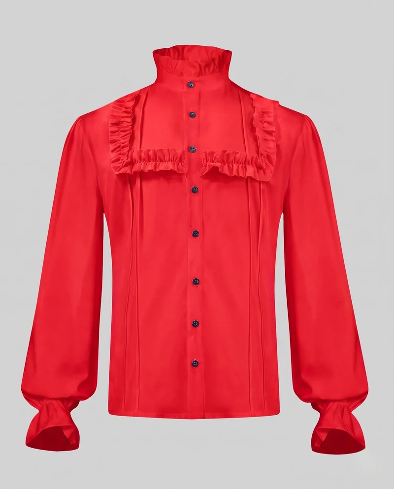 Damen elegante Rüschbluse mit Stehkragen und Knopfleiste Nord Taschen