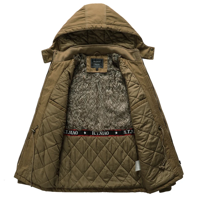 Herren Canvas-Parka mit gesteppter Thermofütterung, Kunstfell-Innenfutter und Kapuze Nord Taschen