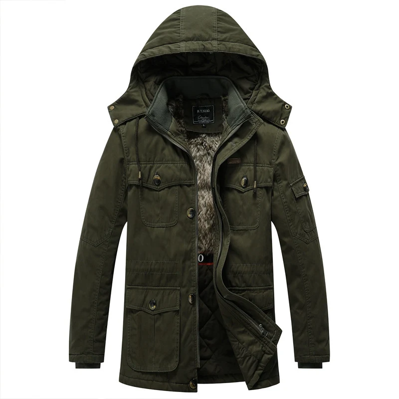 Herren Canvas-Parka mit gesteppter Thermofütterung, Kunstfell-Innenfutter und Kapuze Nord Taschen