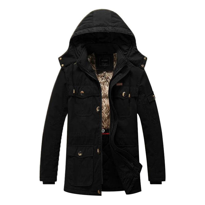 Herren Canvas-Parka mit gesteppter Thermofütterung, Kunstfell-Innenfutter und Kapuze Nord Taschen