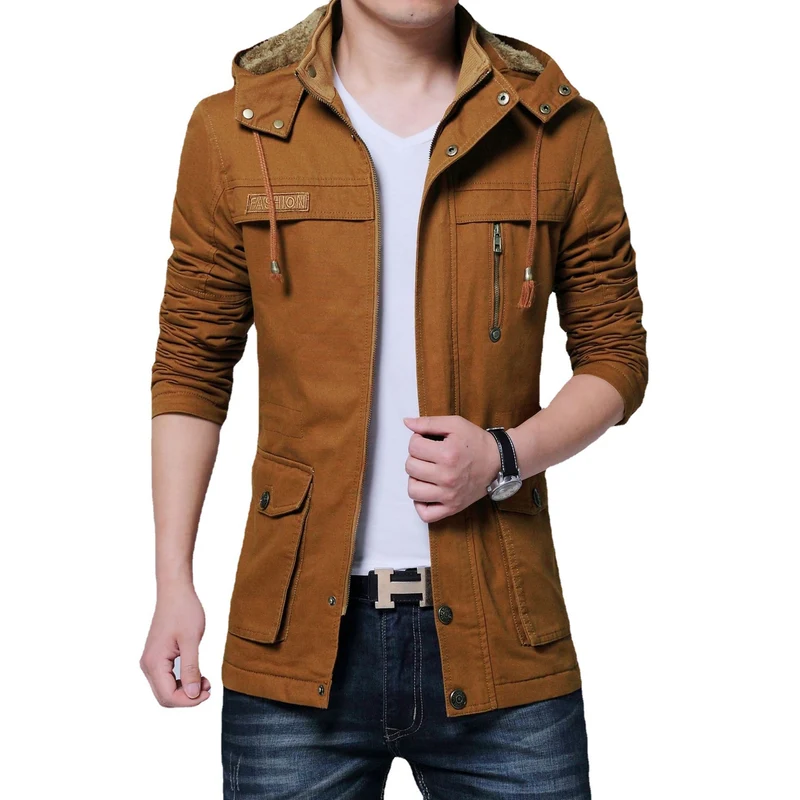 Herren Canvas-Parka mit gefütterter Kapuze, Multifunktions-Taschen und verdecktem Reißverschluss Nord Taschen