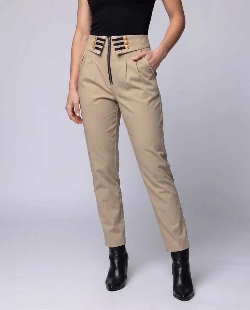 Damen elegante Anzughose mit dekorativer Knopfleiste und hoher Taille Nord Taschen