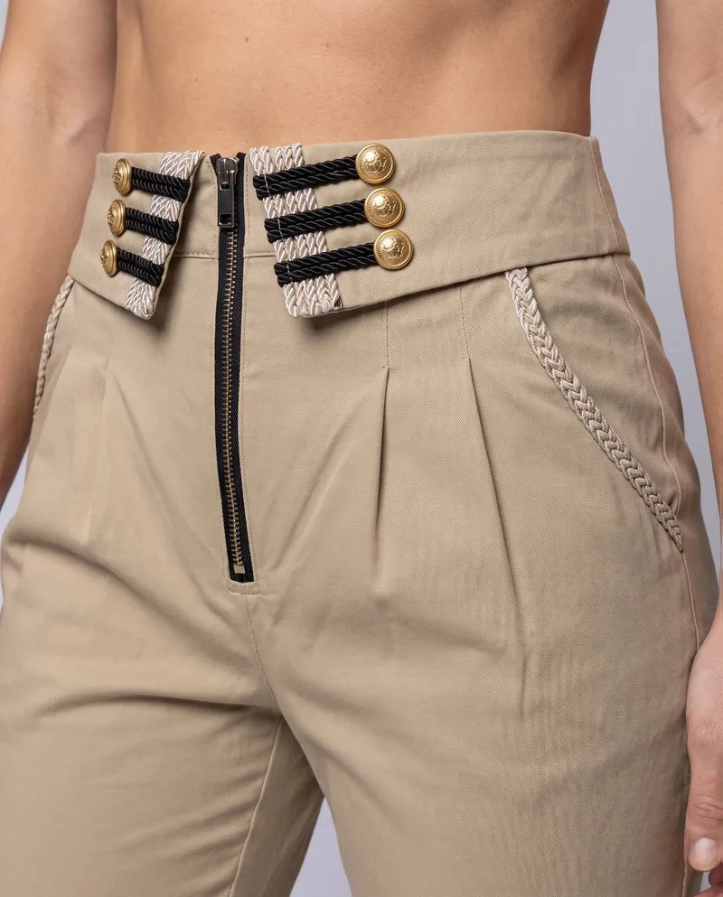 Damen elegante Anzughose mit dekorativer Knopfleiste und hoher Taille Nord Taschen