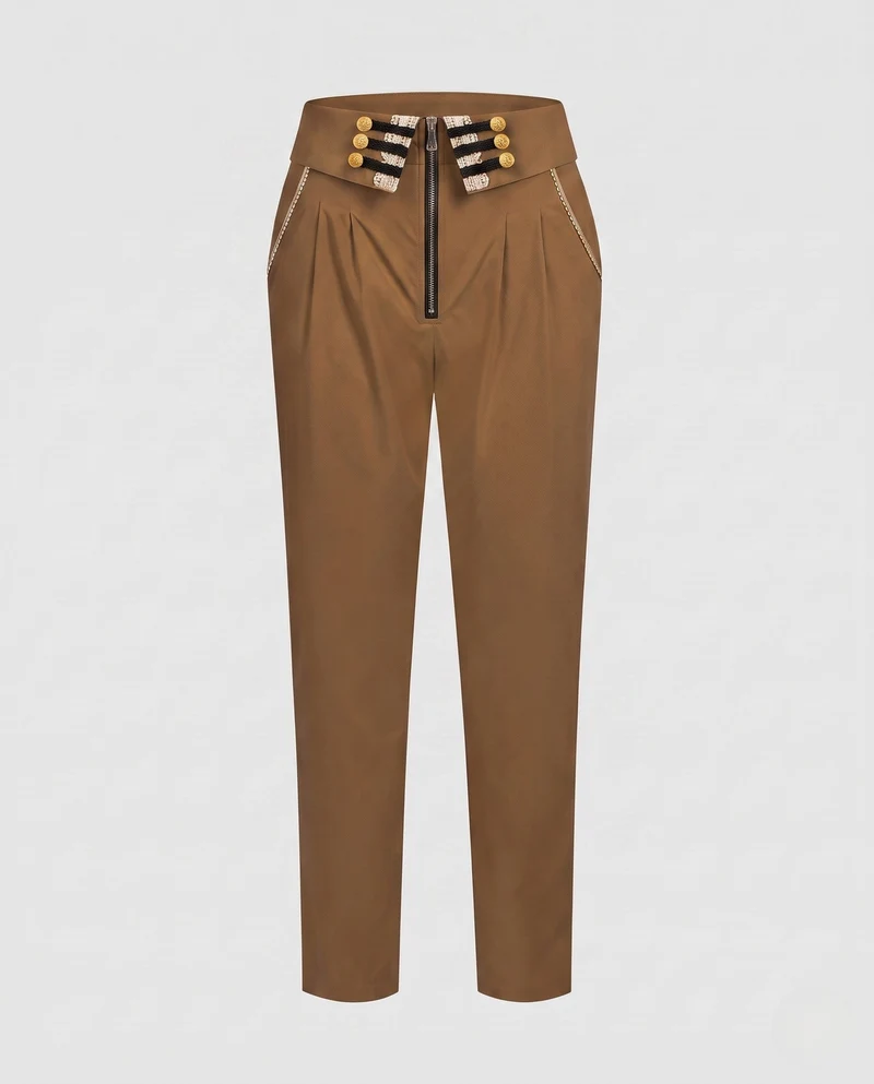 Damen elegante Anzughose mit dekorativer Knopfleiste und hoher Taille Nord Taschen