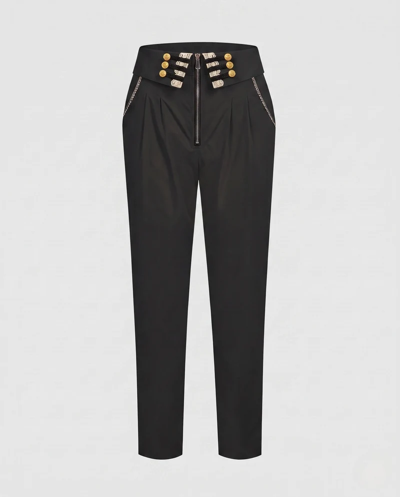 Damen elegante Anzughose mit dekorativer Knopfleiste und hoher Taille Nord Taschen