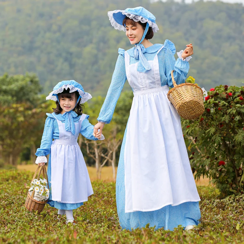 Damen Vintage Bauernkleid mit romantischen Rüschen und passendem Hut Nord Taschen