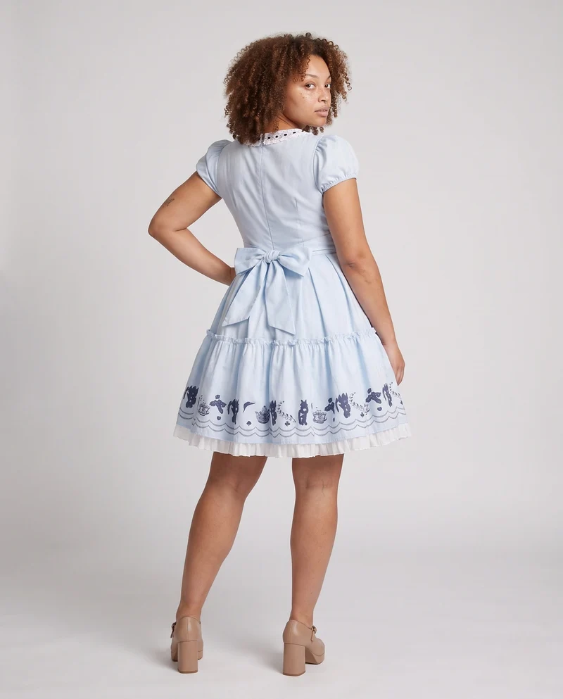 Damen Vintage Kleid mit Rüschensaum und Knopfdetails Nord Taschen