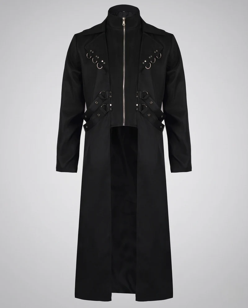 Frauen Langer Gothic Mantel mit Dekorativen Schnallen und Reißverschluss Nord Taschen