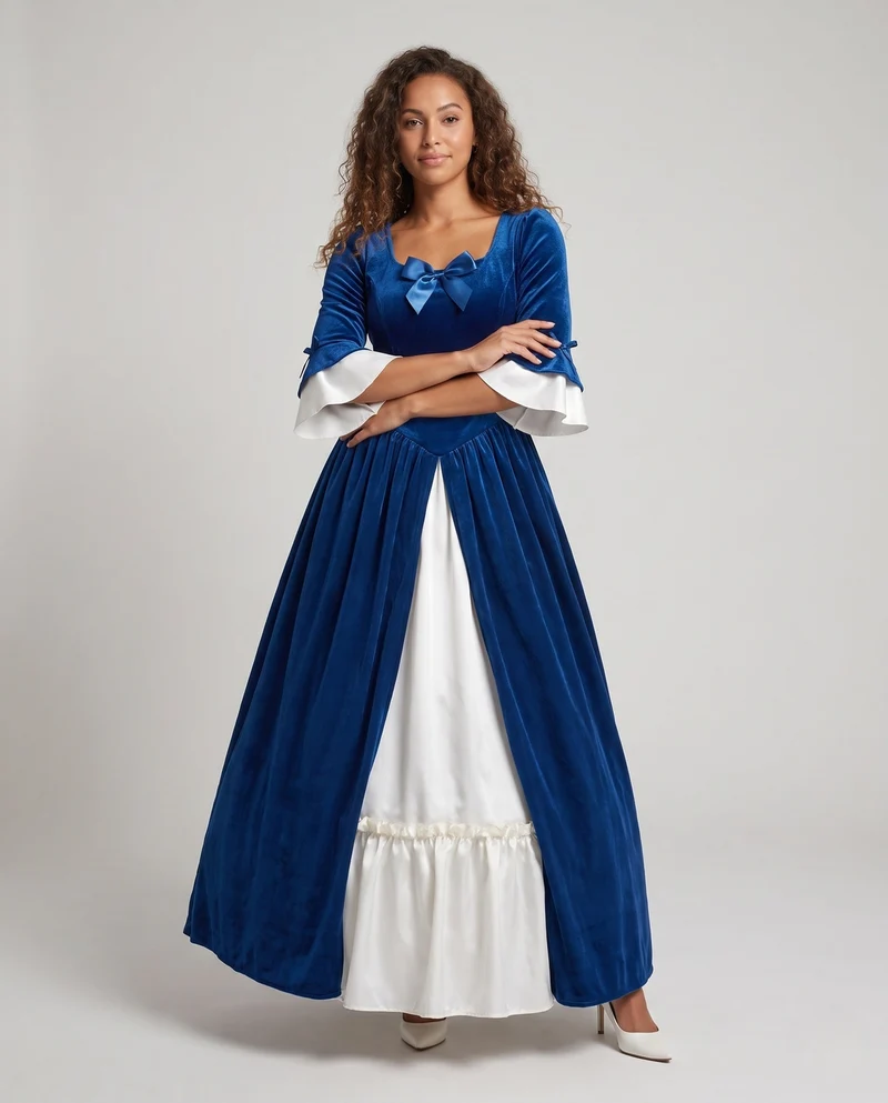 Damen Märchen Ballkleid mit langen Ärmeln und Rüschendetails Nord Taschen