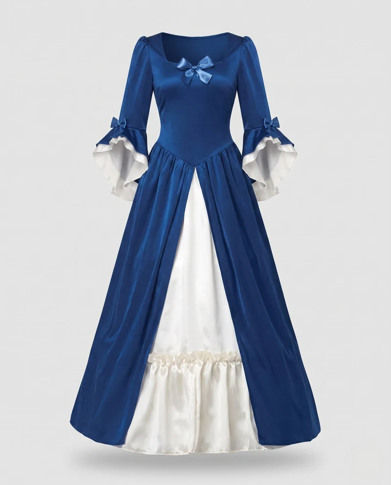 Damen Märchen Ballkleid mit langen Ärmeln und Rüschendetails Nord Taschen
