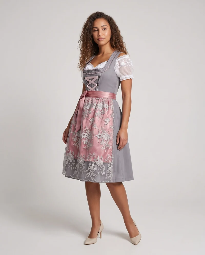 Damen Bayerisches Dirndl mit aufwendiger Stickerei und Schürze Nord Taschen