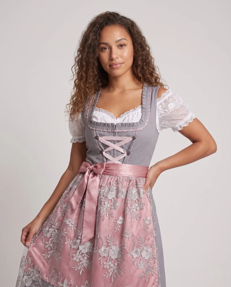 Damen Bayerisches Dirndl mit aufwendiger Stickerei und Schürze Nord Taschen