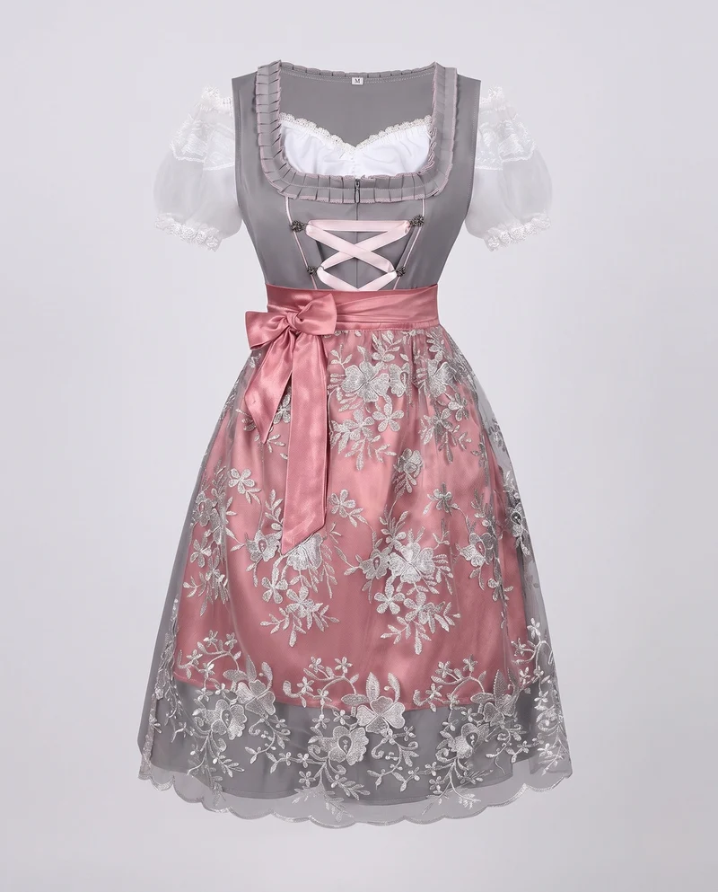 Damen Bayerisches Dirndl mit aufwendiger Stickerei und Schürze Nord Taschen