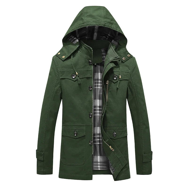 Herren Canvas-Parka mit gefütterter Kapuze, kariertem Innenfutter und Multifunktions-Außentaschen Nord Taschen