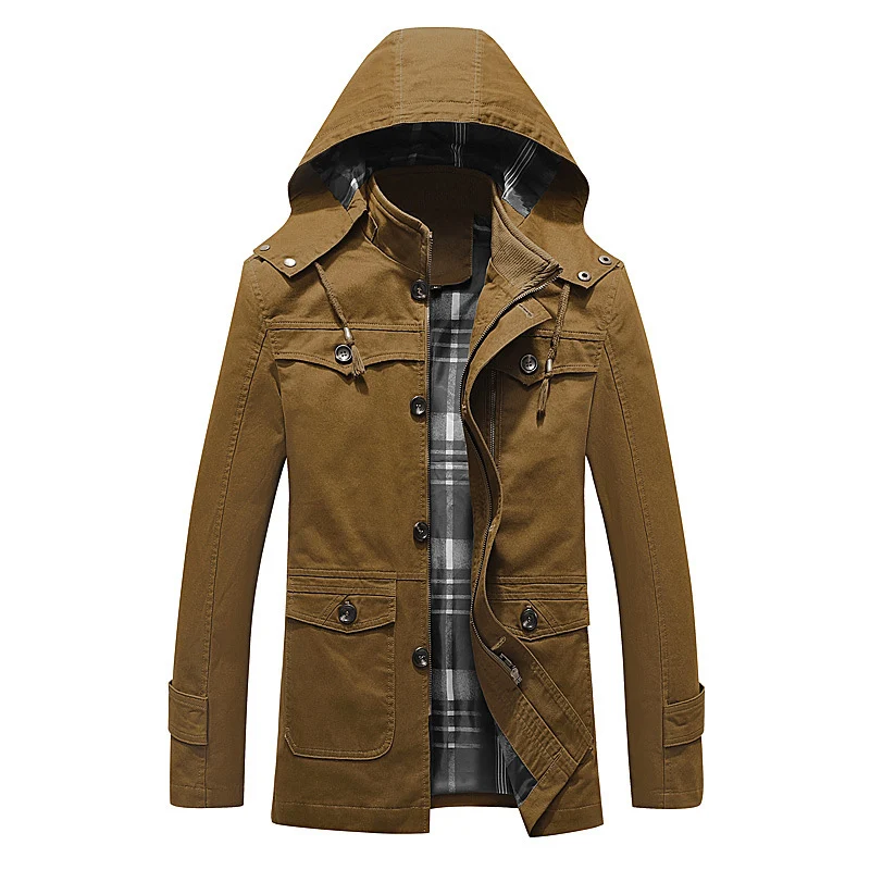 Herren Canvas-Parka mit gefütterter Kapuze, kariertem Innenfutter und Multifunktions-Außentaschen Nord Taschen