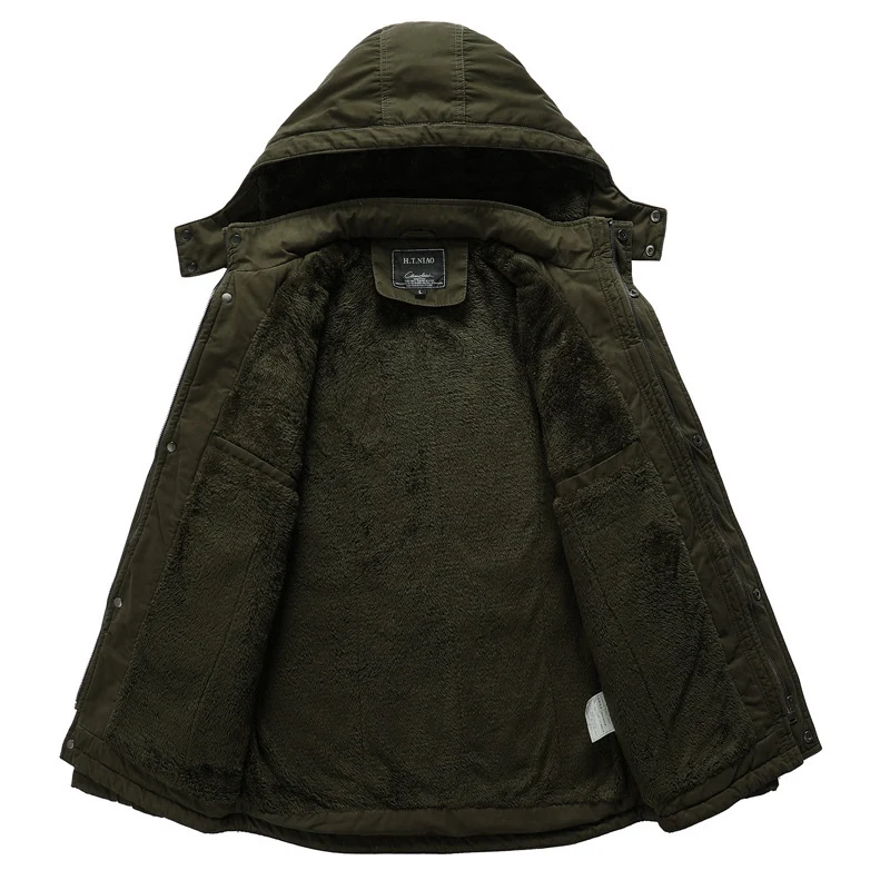 Herren Canvas-Militärparka mit Teddyfutter, Kapuze und multifunktionalen Taschen Nord Taschen