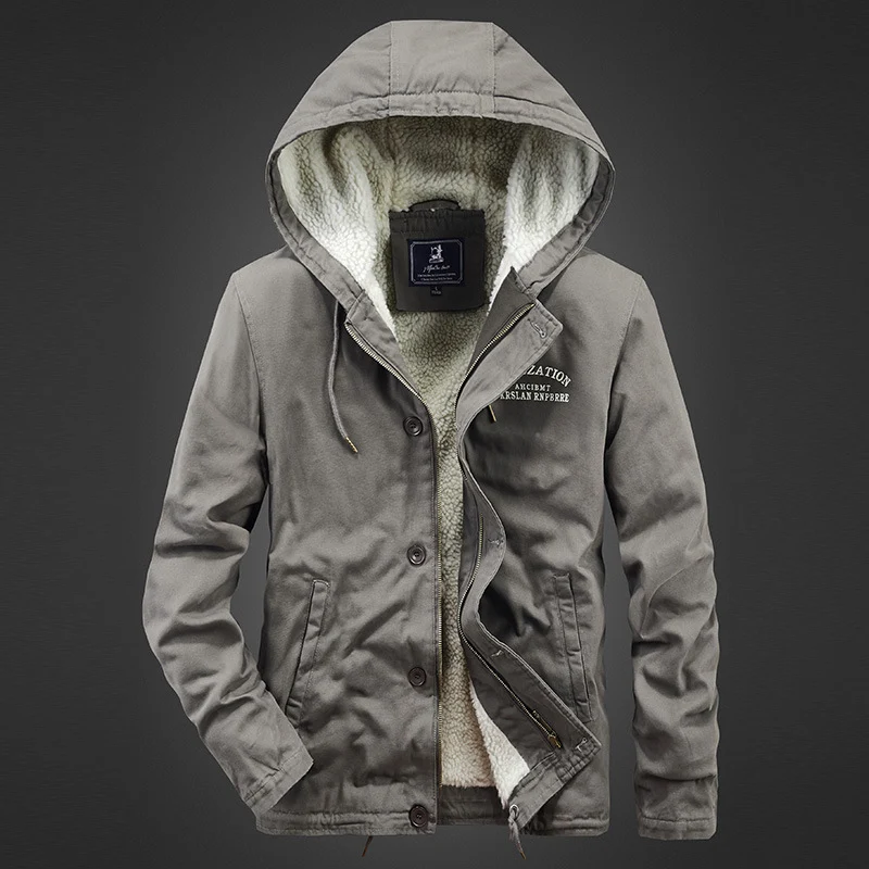 Herren Canvas-Kapuzenjacke mit Sherpa‑Fütterung, verdecktem Zweiwege‑Reißverschluss und Utility‑Details Nord Taschen