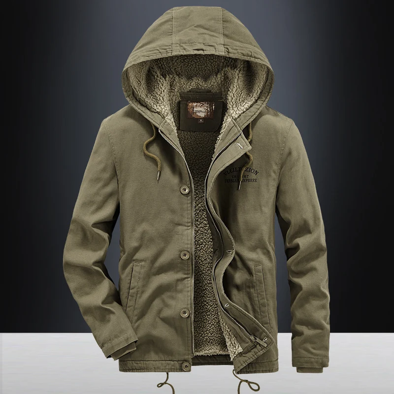 Herren Canvas-Kapuzenjacke mit durchgehendem Teddyfutter, Zwei-Wege-Reißverschluss und Kordzugsaum Nord Taschen