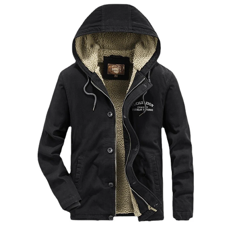 Herren Canvas-Kapuzenjacke mit durchgehendem Teddyfutter, Zwei-Wege-Reißverschluss und Kordzugsaum Nord Taschen