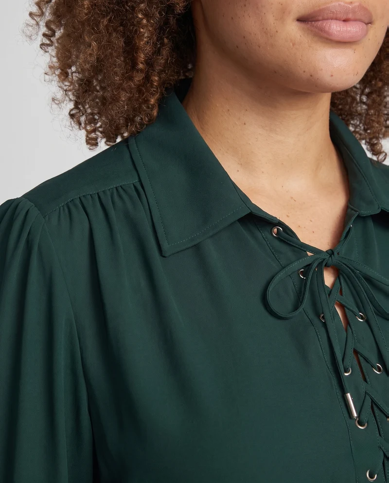 Frauen Elegante Rüschbluse mit Schnürung und Weiten Schwingen Ärmel Nord Taschen