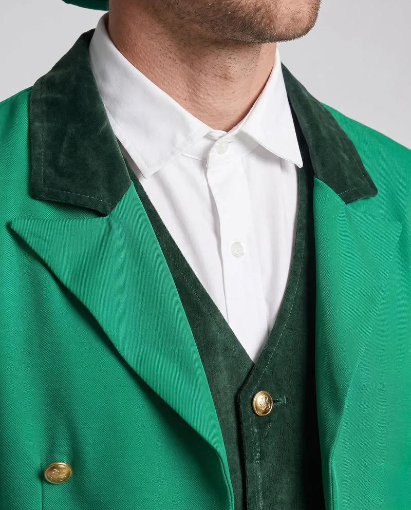 Herren elegantes Leprechaun-Kostüm mit fröhlichem Hut und detaillierter nord-taschen-Jacke Nord Taschen