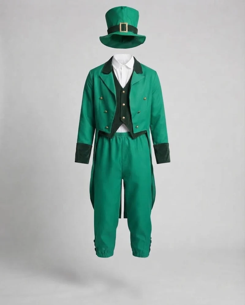 Herren elegantes Leprechaun-Kostüm mit fröhlichem Hut und detaillierter nord-taschen-Jacke Nord Taschen