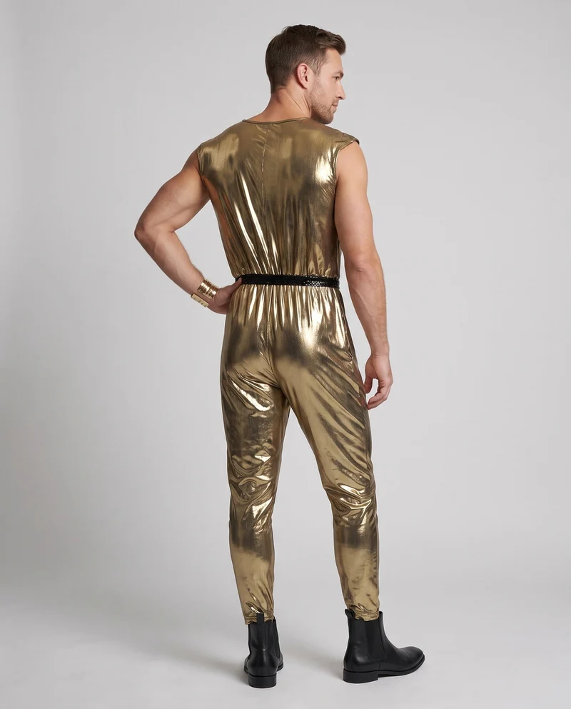 Herren Glänzendes Disco Kostüm aus Metallic Folie mit Breitem Hosenbein Nord Taschen