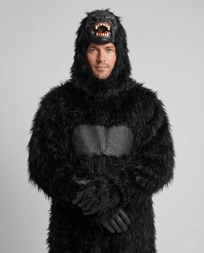 Herren Gorilla Kostüm mit realistischem Maskendesign und gemütlichem Plüsch Nord Taschen