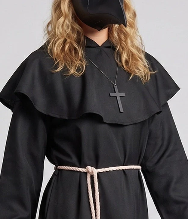 Damen Mittelalterkostüm mit Kapuze und Rüschendetails Nord Taschen