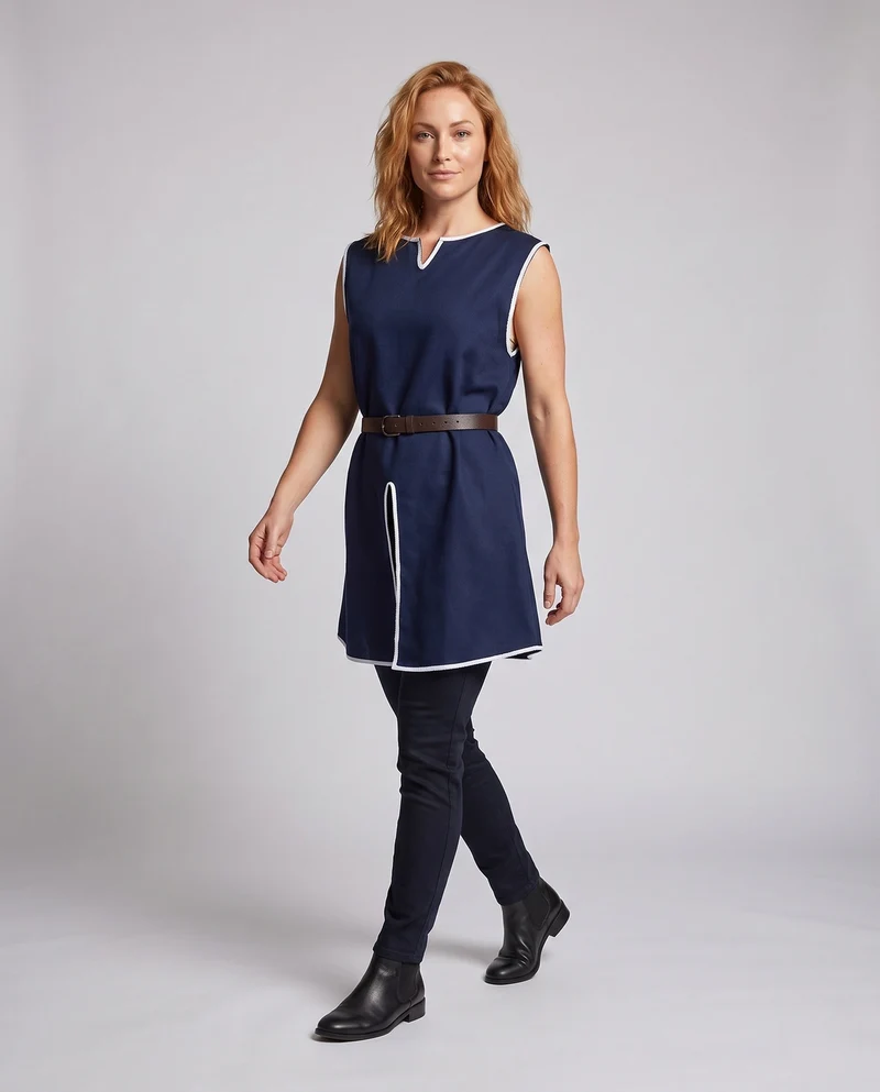Frauen Mittelalterliche Tunika Kleid mit Gürtel und Schlitz Nord Taschen