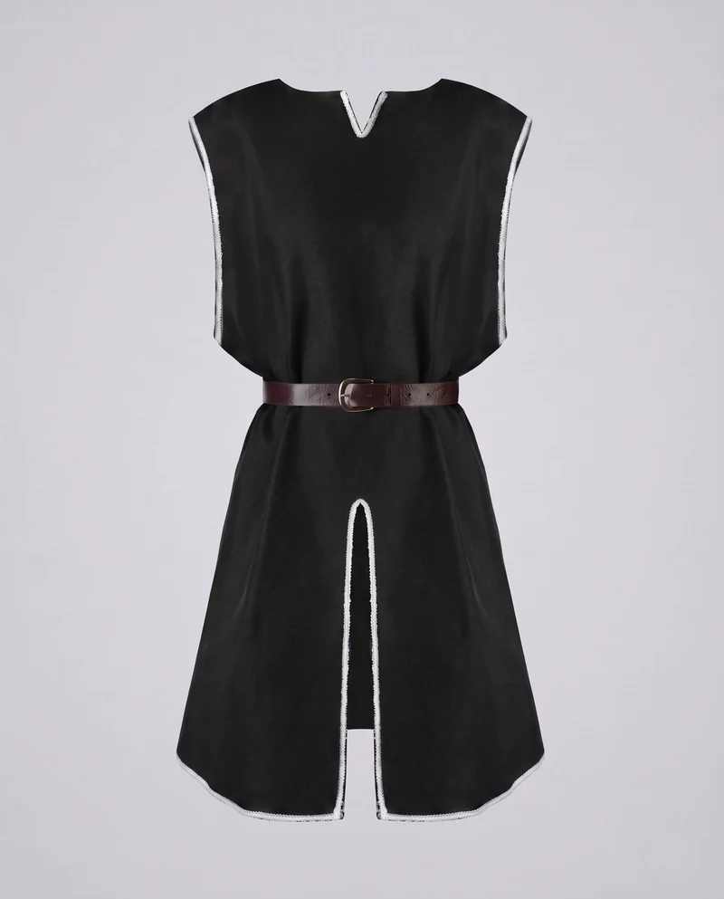 Frauen Mittelalterliche Tunika Kleid mit Gürtel und Schlitz Nord Taschen
